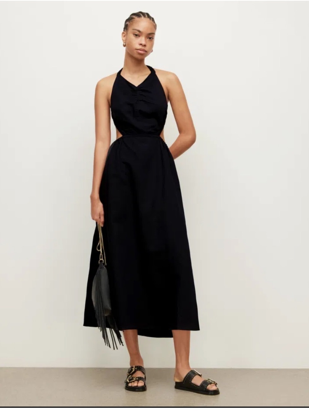 AllSaints Ludo dress midi Black Halter-Neck strappy back NWT US 12
